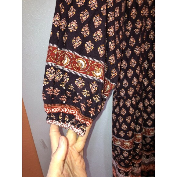 Old Navy Women Large Brown Floral Waist Defined Tiered Midi Peasant Dress Size L - Picture 4 of 8